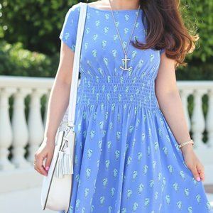 Kate Spade seahorse print smocked mini dress size XS